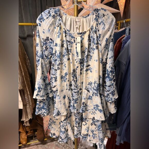 Maeve Anthropologie Floral Print Mini Swing Dress in Blue - Picture 6 of 9